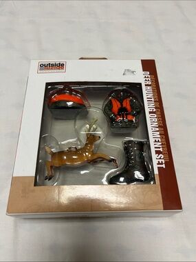 Christmas Deer Hunting Ornament Set - Orange & Brown